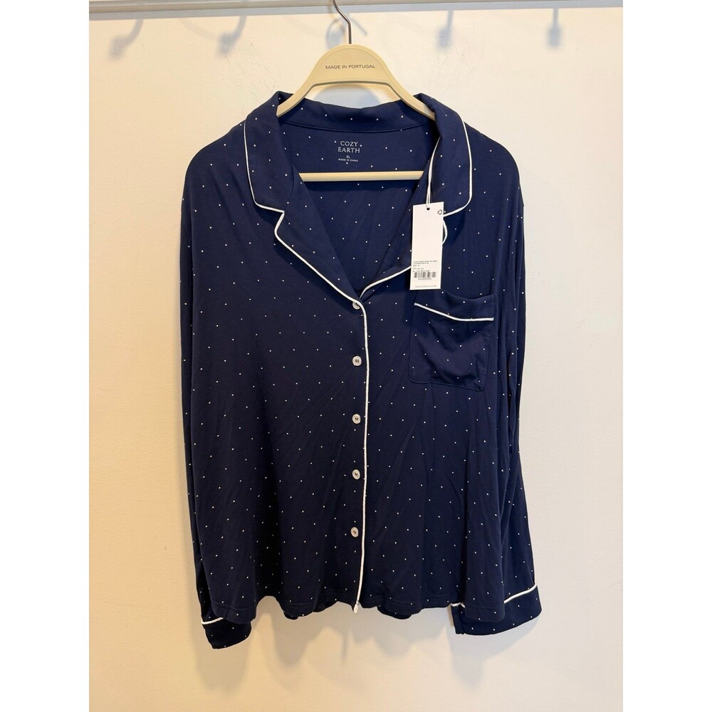 NEW Cozy Earth Bamboo Stretch Knit Classic Polka Dot Pajama Shirt